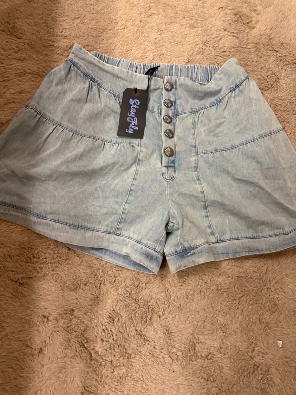 Stay Fly Light Blue Jean Shorts with Button-Front Detail